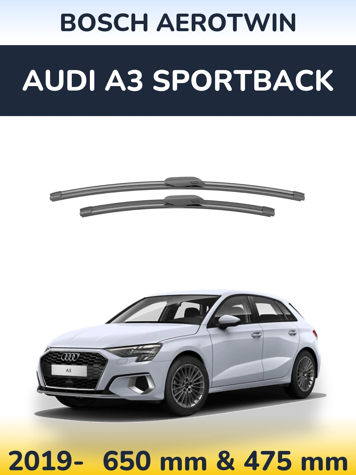 Sada předních stěračů BOSCH AeroTwin 650 a 475 mm pro Audi A3 Sportback 2019-2026