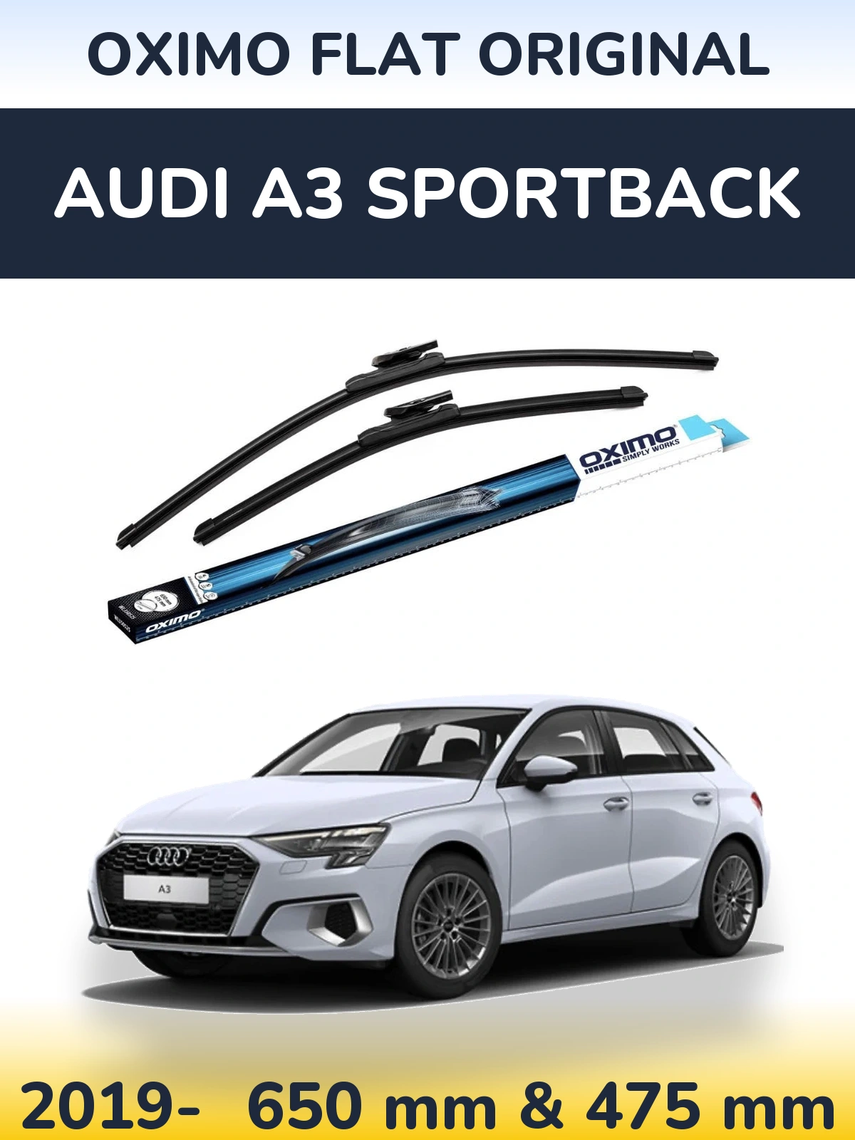 Sada předních stěračů Oximo Flat Original 650 a 475 mm pro Audi A3 Sportback 2019-2026