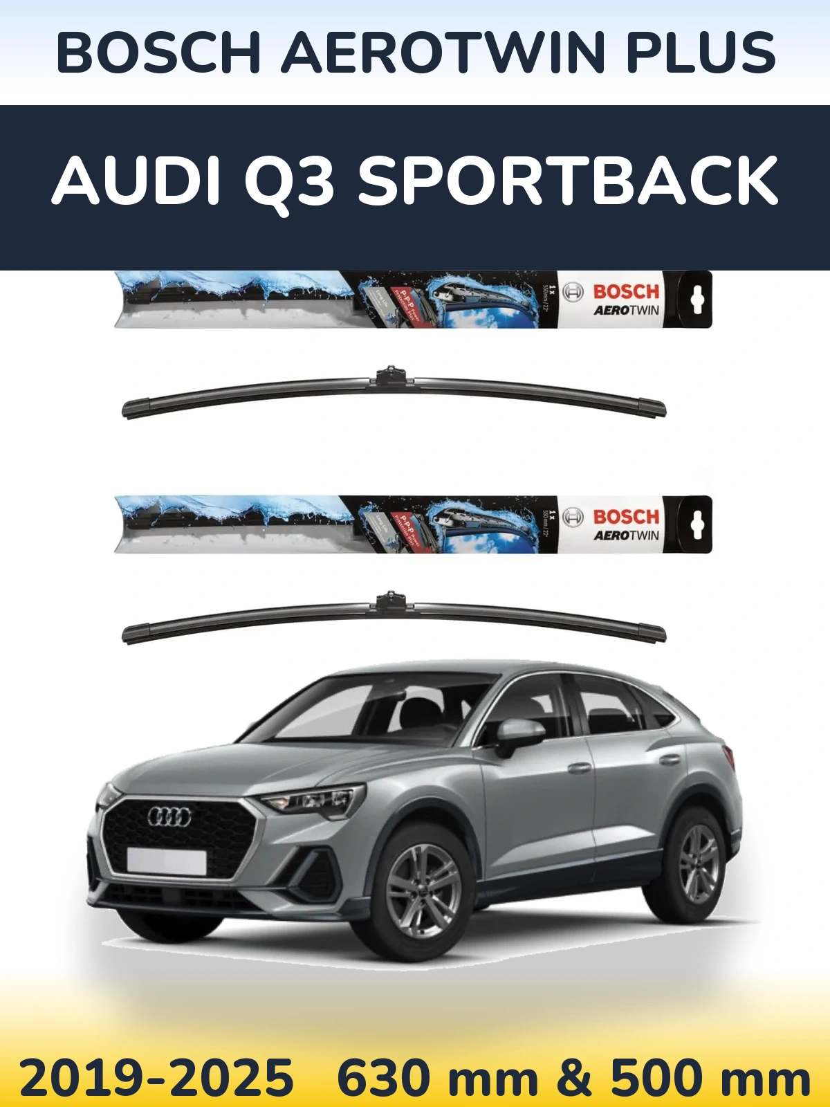 Sada předních stěračů BOSCH AeroTwin Plus 600 a 500 mm pro Audi Q3 Sportback 2019-2025