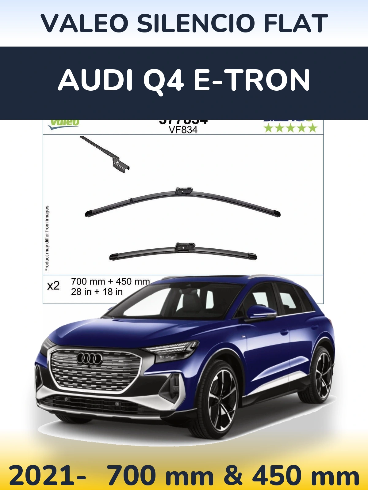 Комплект передніх щіток Valeo Silencio Flat 700 & 450 мм для Audi Q4 e-tron 2021-2026