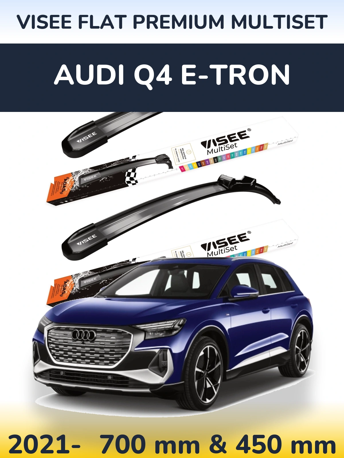 Комплект передніх щіток VISEE FLAT PREMIUM MultiSet 700 & 450 мм для Audi Q4 e-tron 2021-2026