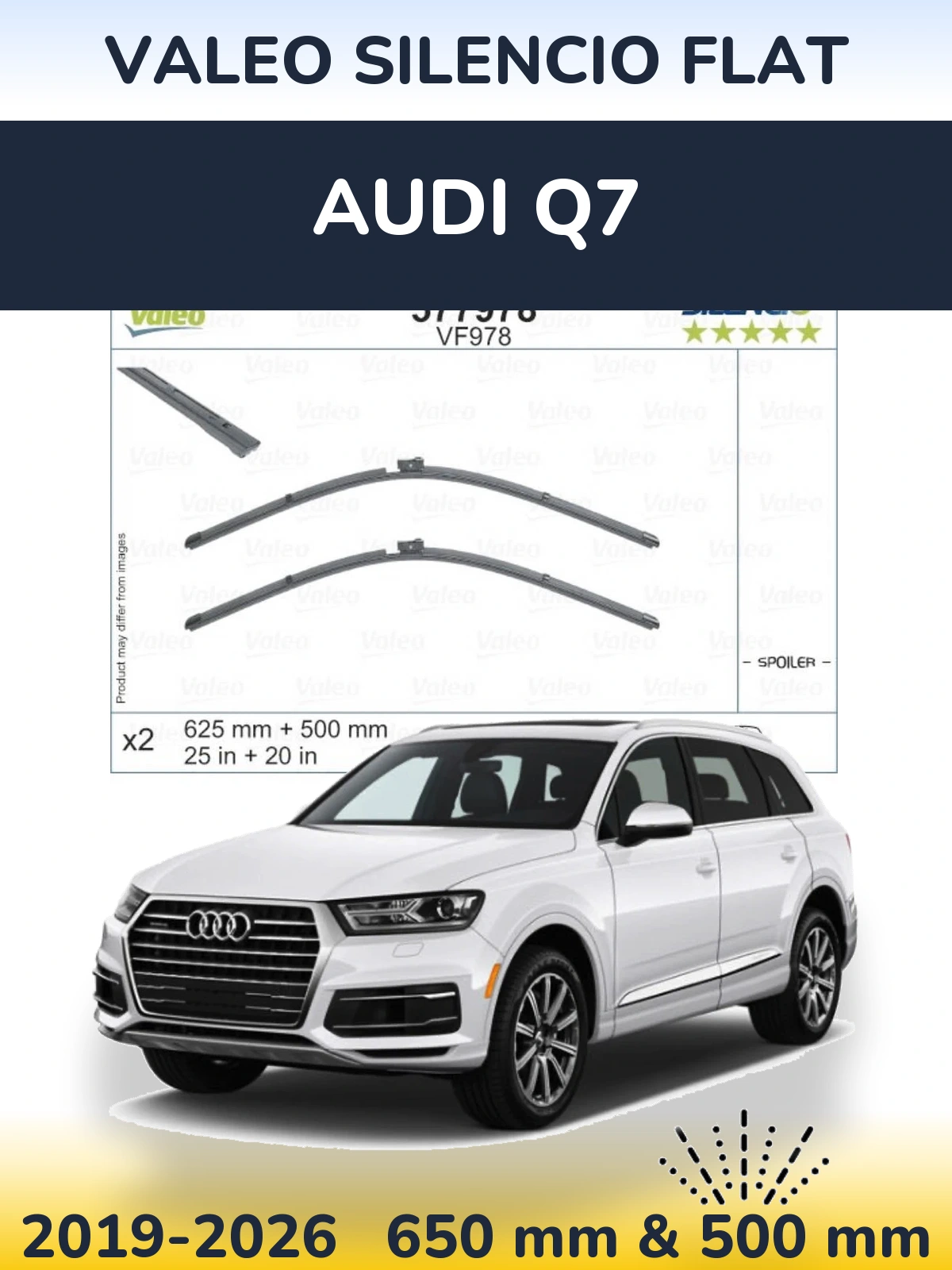 Sada předních stěračů Valeo Silencio Flat 625 a 500 mm pro Audi Q7 2019-2026
