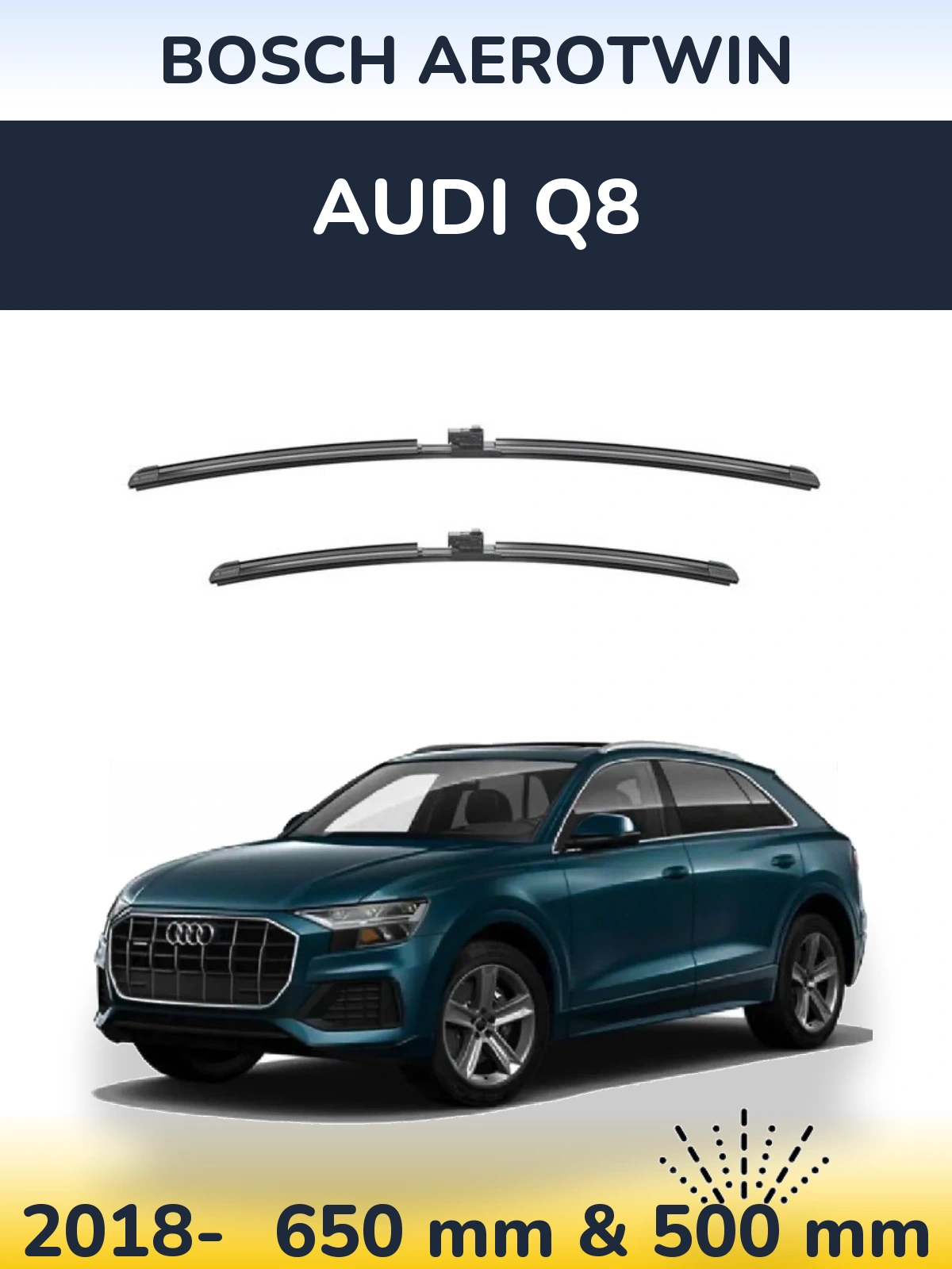Sada předních stěračů BOSCH AeroTwin 650 a 500 mm pro Audi Q8 2018-2026