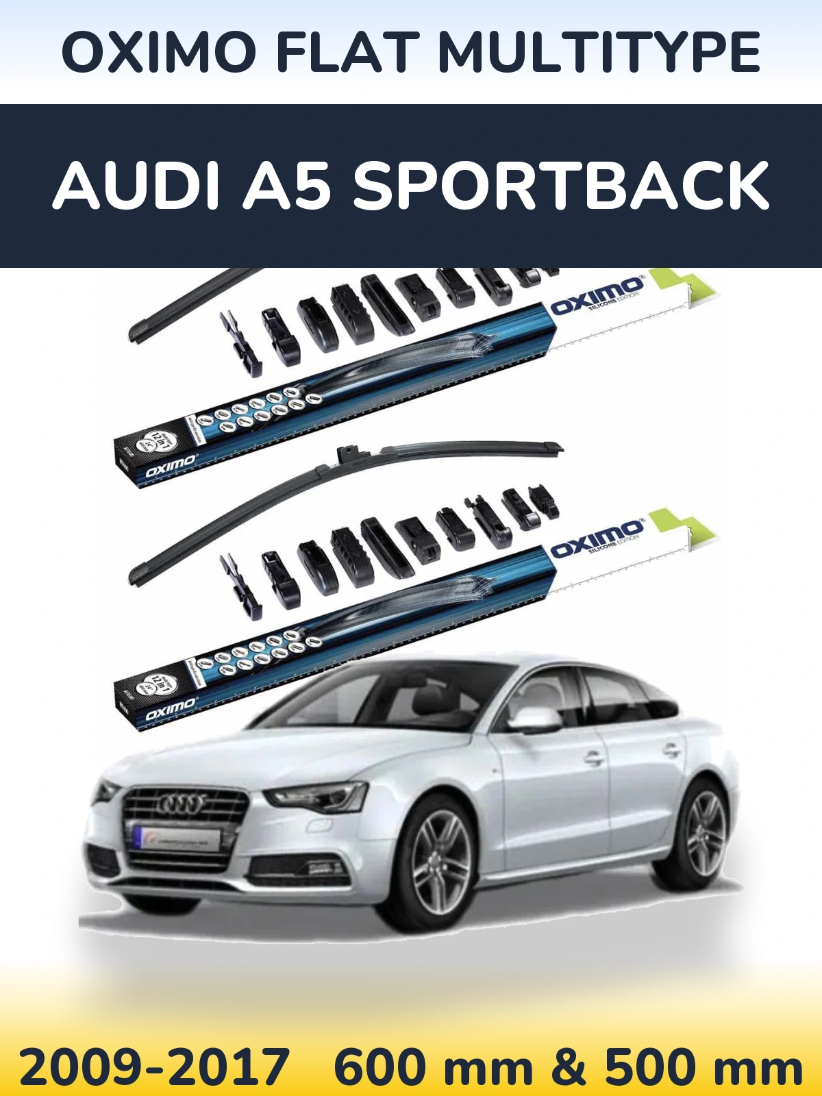 Sada předních stěračů Oximo Flat MultiType 600 a 500 mm pro Audi A5 Sportback 2009-2017