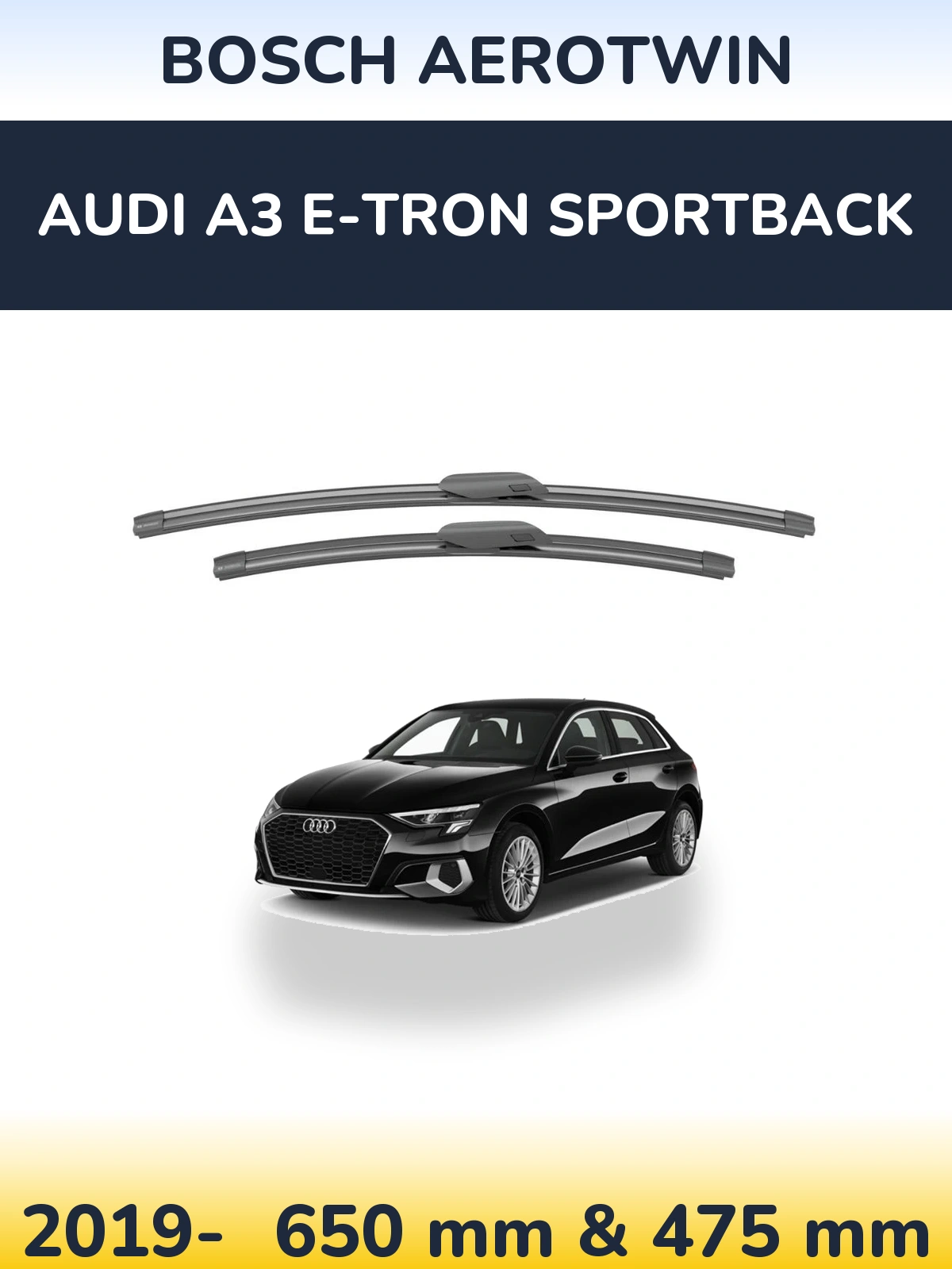 Sada předních stěračů BOSCH AeroTwin 650 a 475 mm pro Audi A3 e-tron Sportback 2019-2026