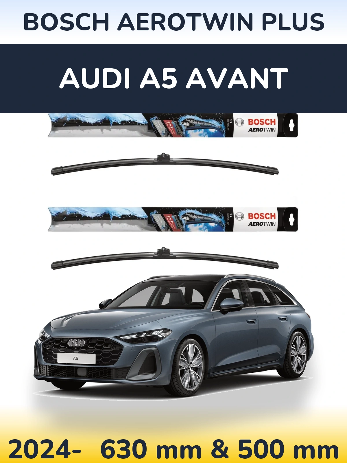 Sada předních stěračů BOSCH AeroTwin Plus 600 a 500 mm pro Audi A5 Avant 2024-2026