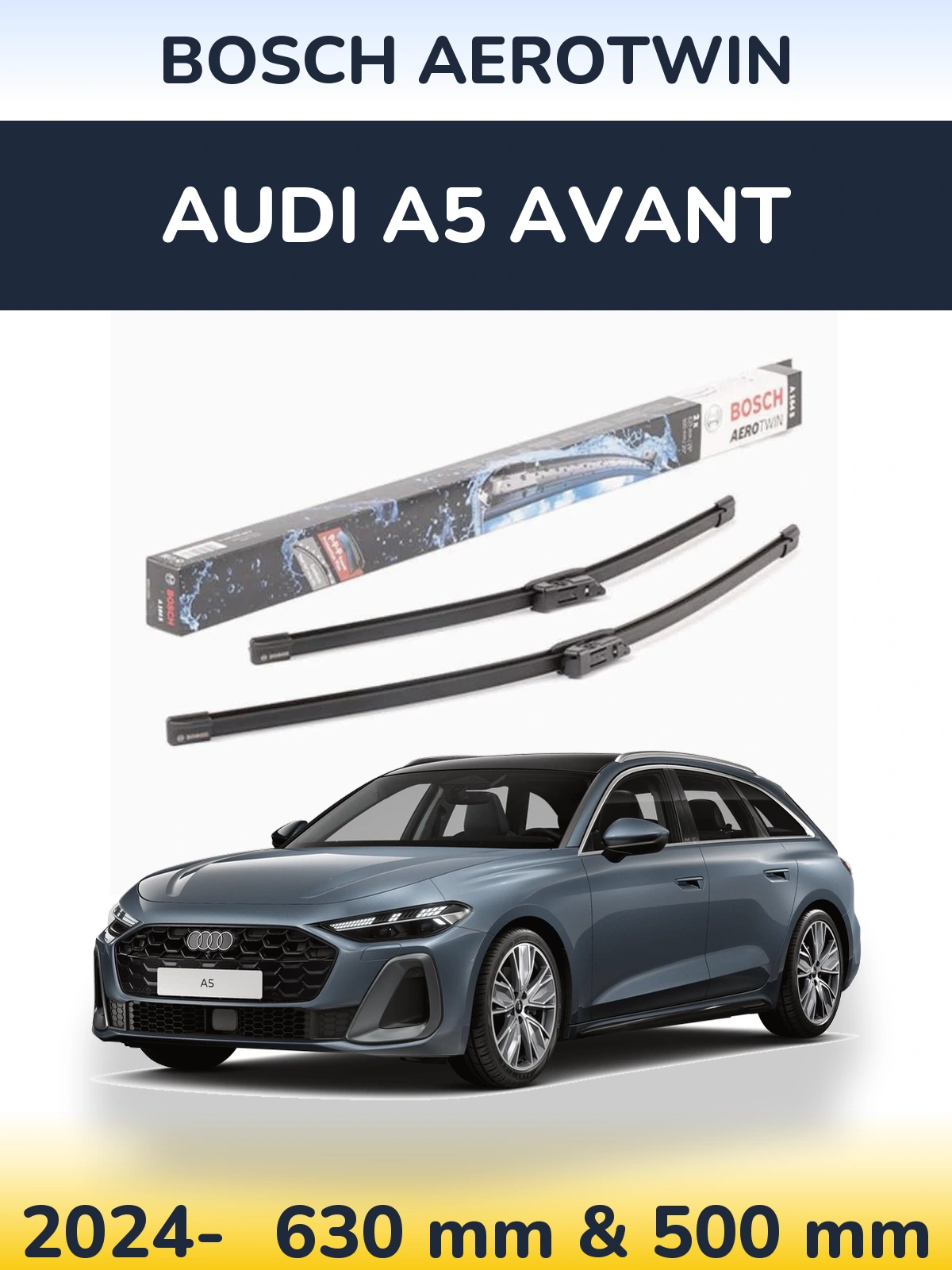 Sada předních stěračů BOSCH AeroTwin 630 a 500 mm pro Audi A5 Avant 2024-2026