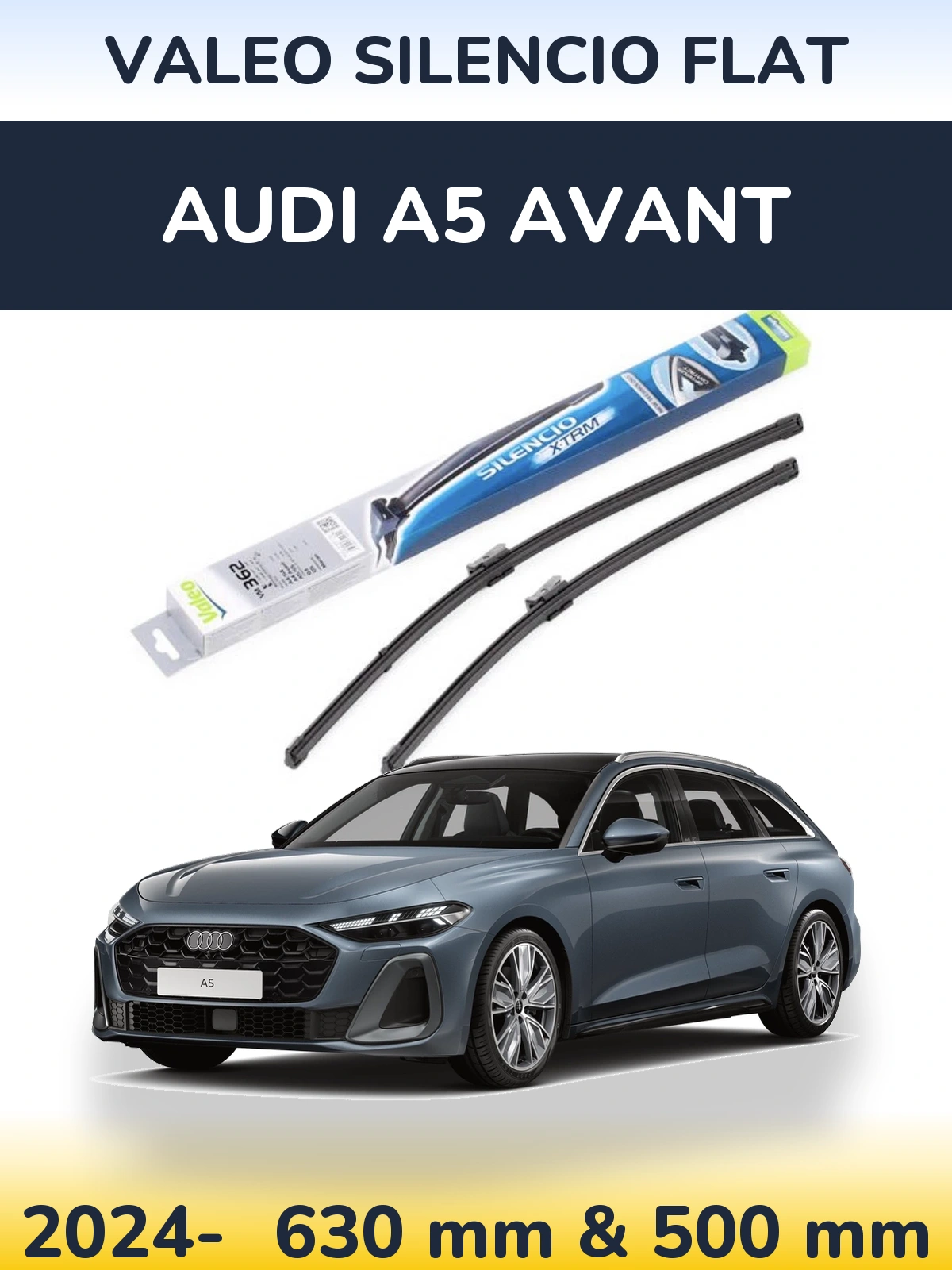 Sada předních stěračů Valeo Silencio Flat 600 a 500 mm pro Audi A5 Avant 2024-2026