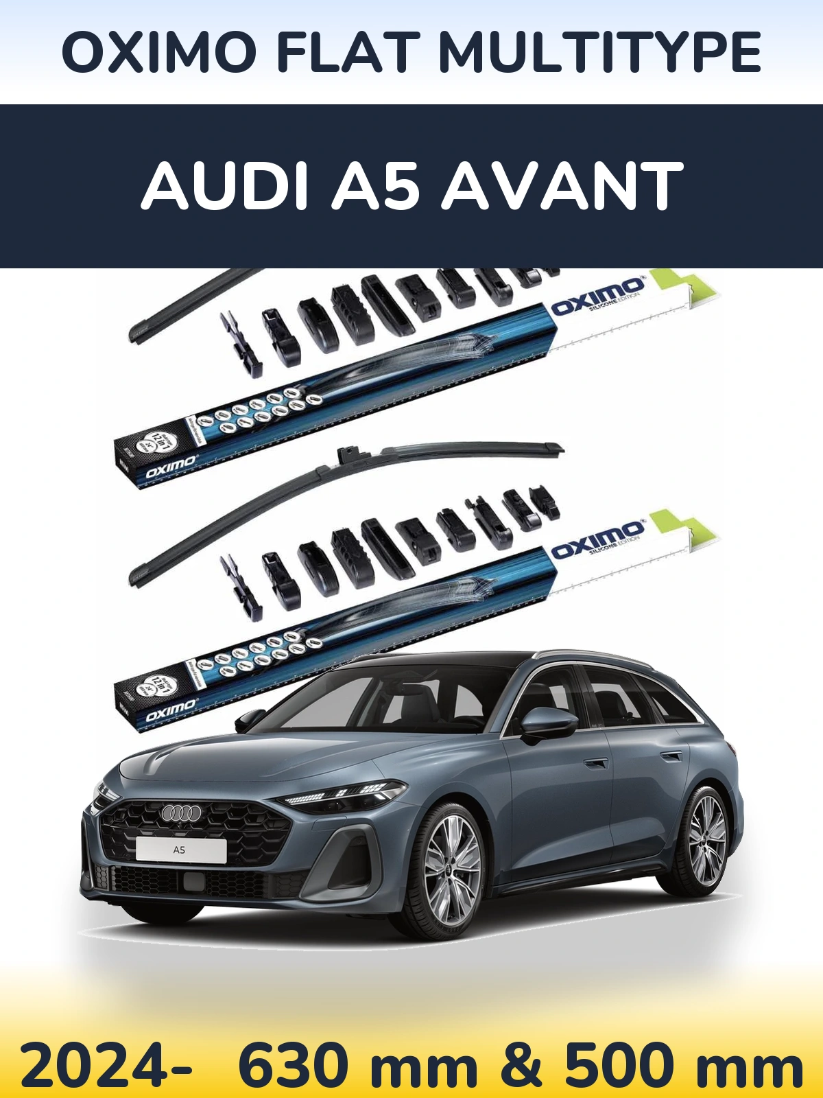 Sada předních stěračů Oximo Flat MultiType 600 a 500 mm pro Audi A5 Avant 2024-2026