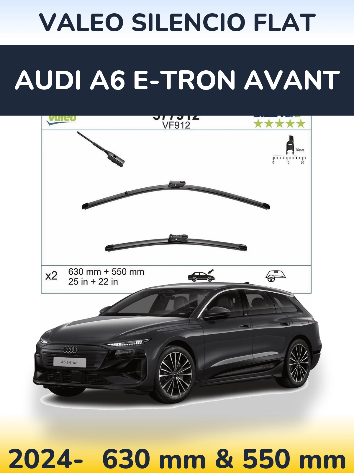 Sada předních stěračů Valeo Silencio Flat 630 a 550 mm pro Audi A6 e-tron Avant 2024-2026