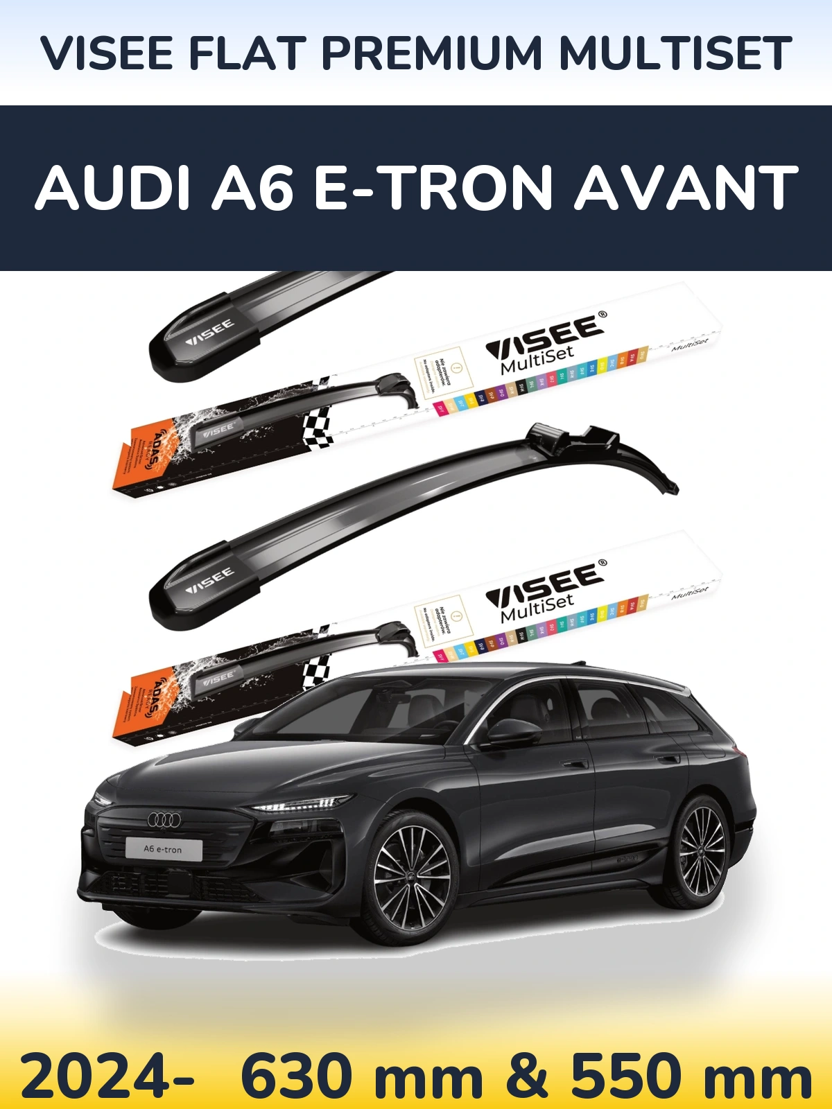 Sada předních stěračů VISEE FLAT PREMIUM MultiSet 630 a 550 mm pro Audi A6 e-tron Avant 2024-2026