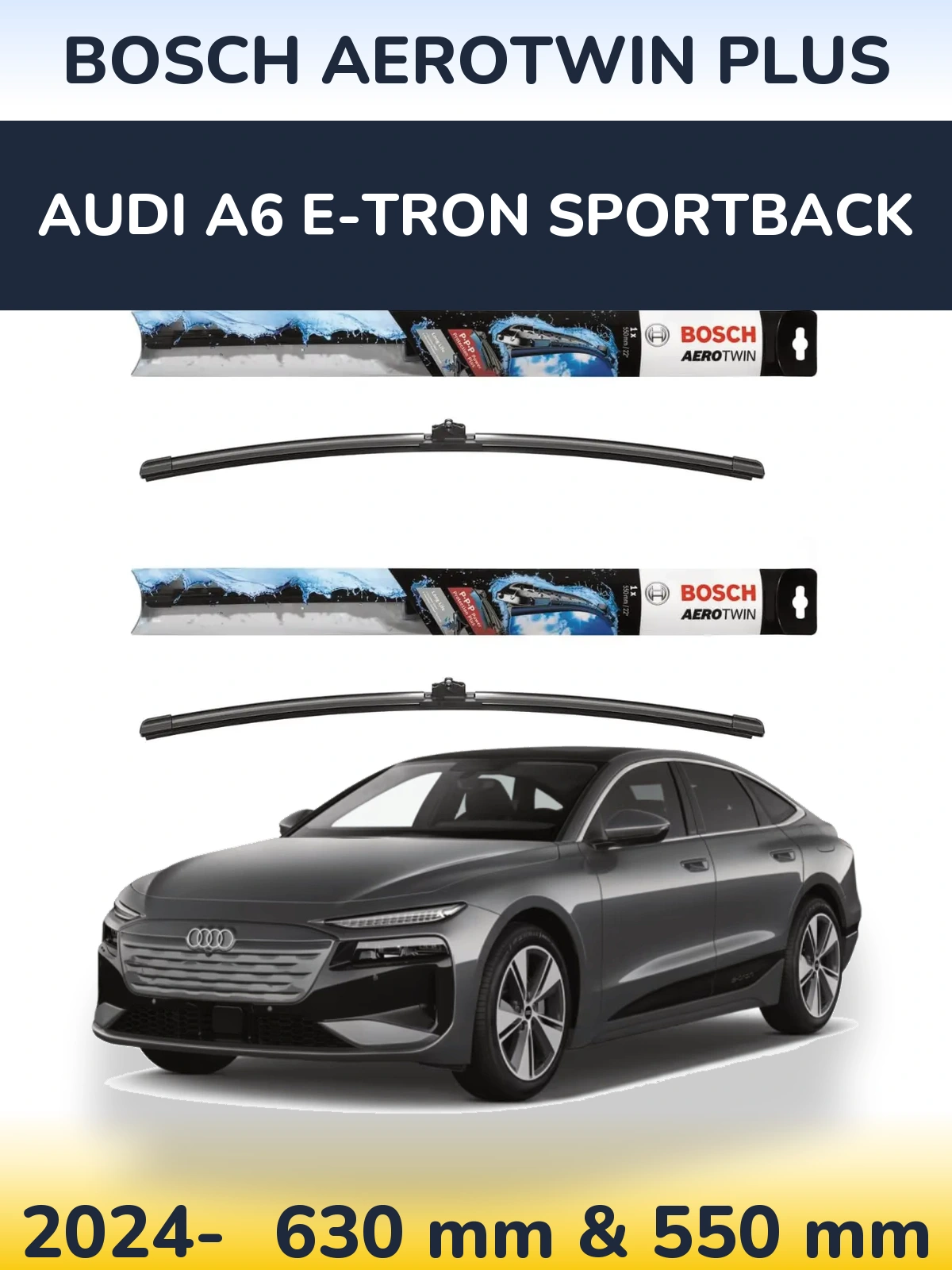 Комплект передніх щіток BOSCH AeroTwin Plus 600 & 550 мм для Audi A6 e-tron Sportback 2024-2026