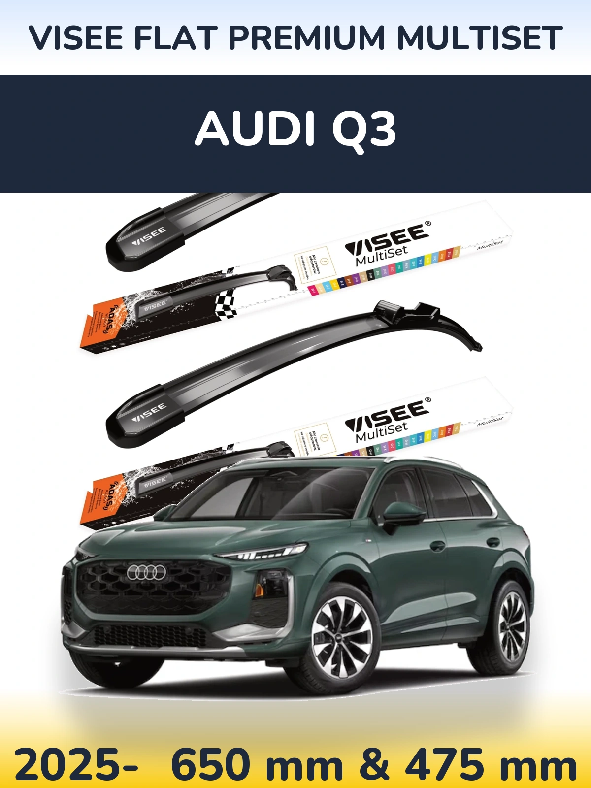 Sada předních stěračů VISEE FLAT PREMIUM MultiSet 650 a 475 mm pro Audi Q3 2025-2026