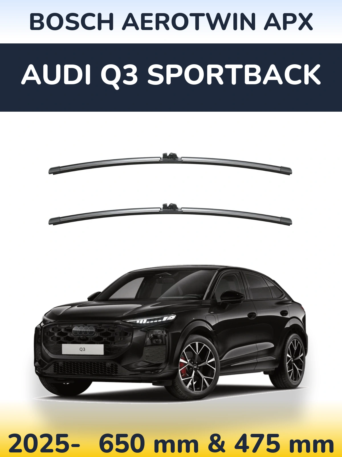 Sada předních stěračů BOSCH AeroTwin APX 650 a 475 mm pro Audi Q3 Sportback 2025-2026