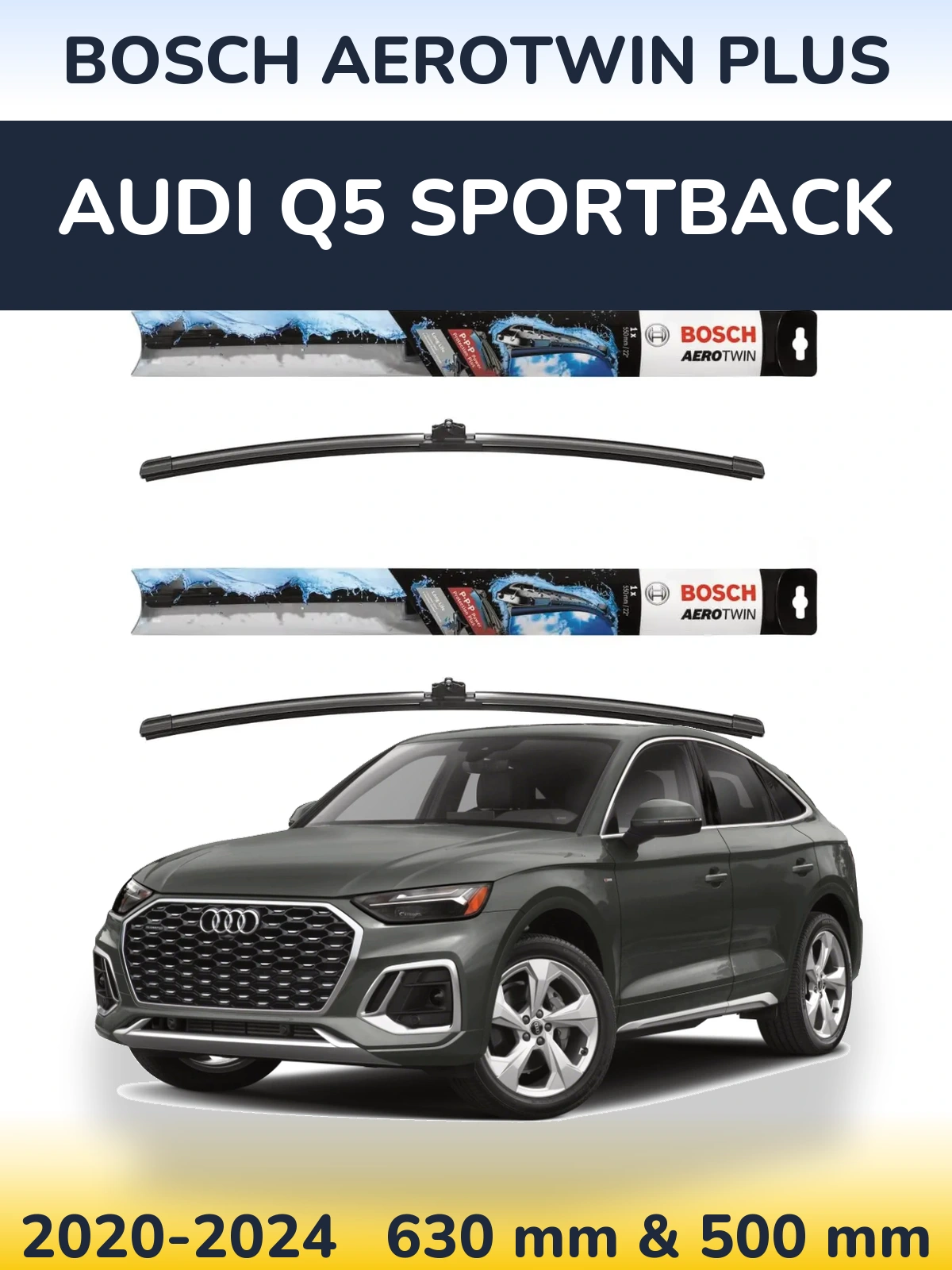 Sada předních stěračů BOSCH AeroTwin Plus 600 a 500 mm pro Audi Q5 Sportback 2020-2024