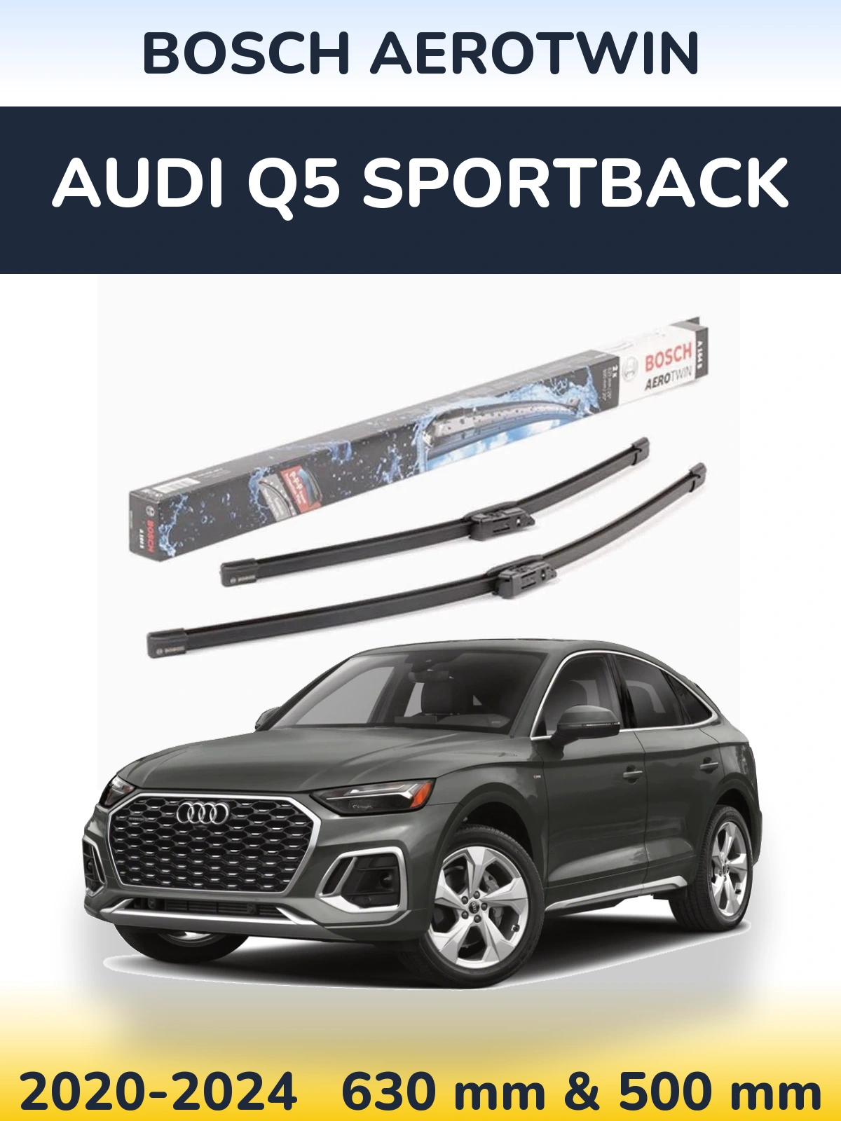 Sada předních stěračů BOSCH AeroTwin 630 a 500 mm pro Audi Q5 Sportback 2020-2024