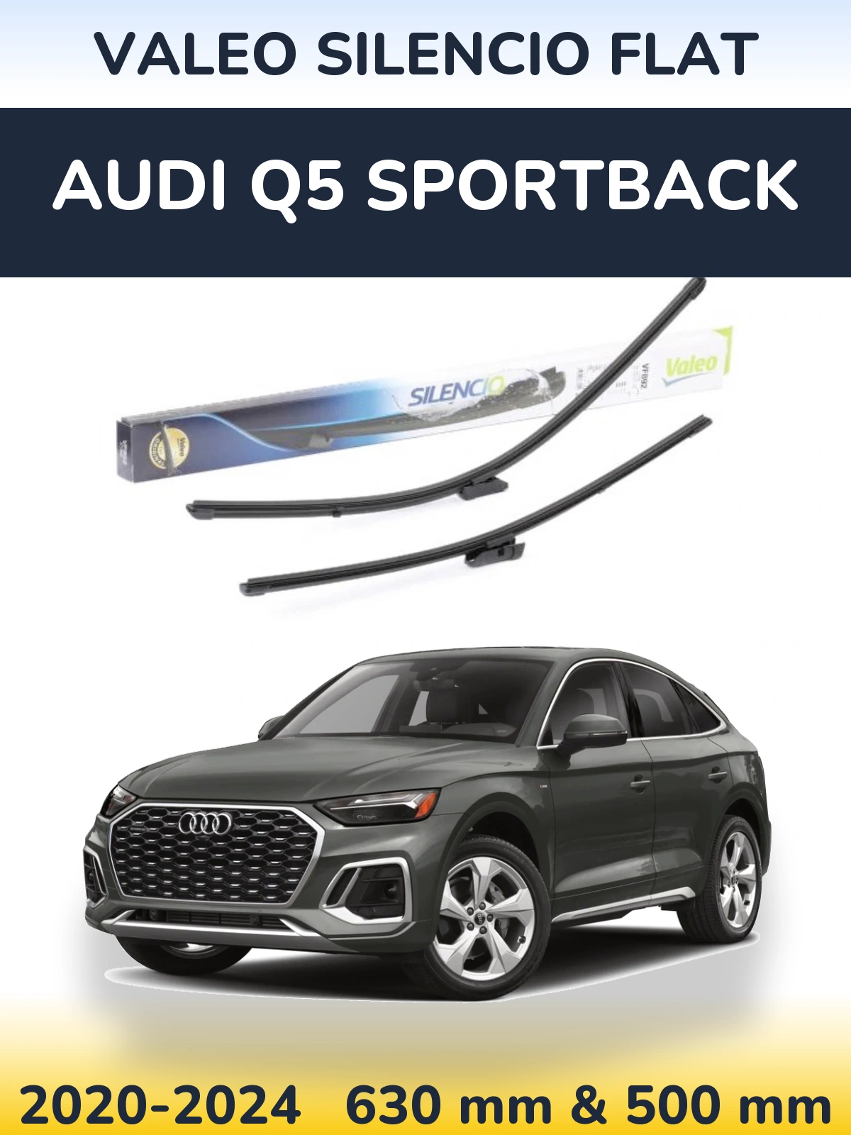 Sada předních stěračů Valeo Silencio Flat 630 a 500 mm pro Audi Q5 Sportback 2020-2024