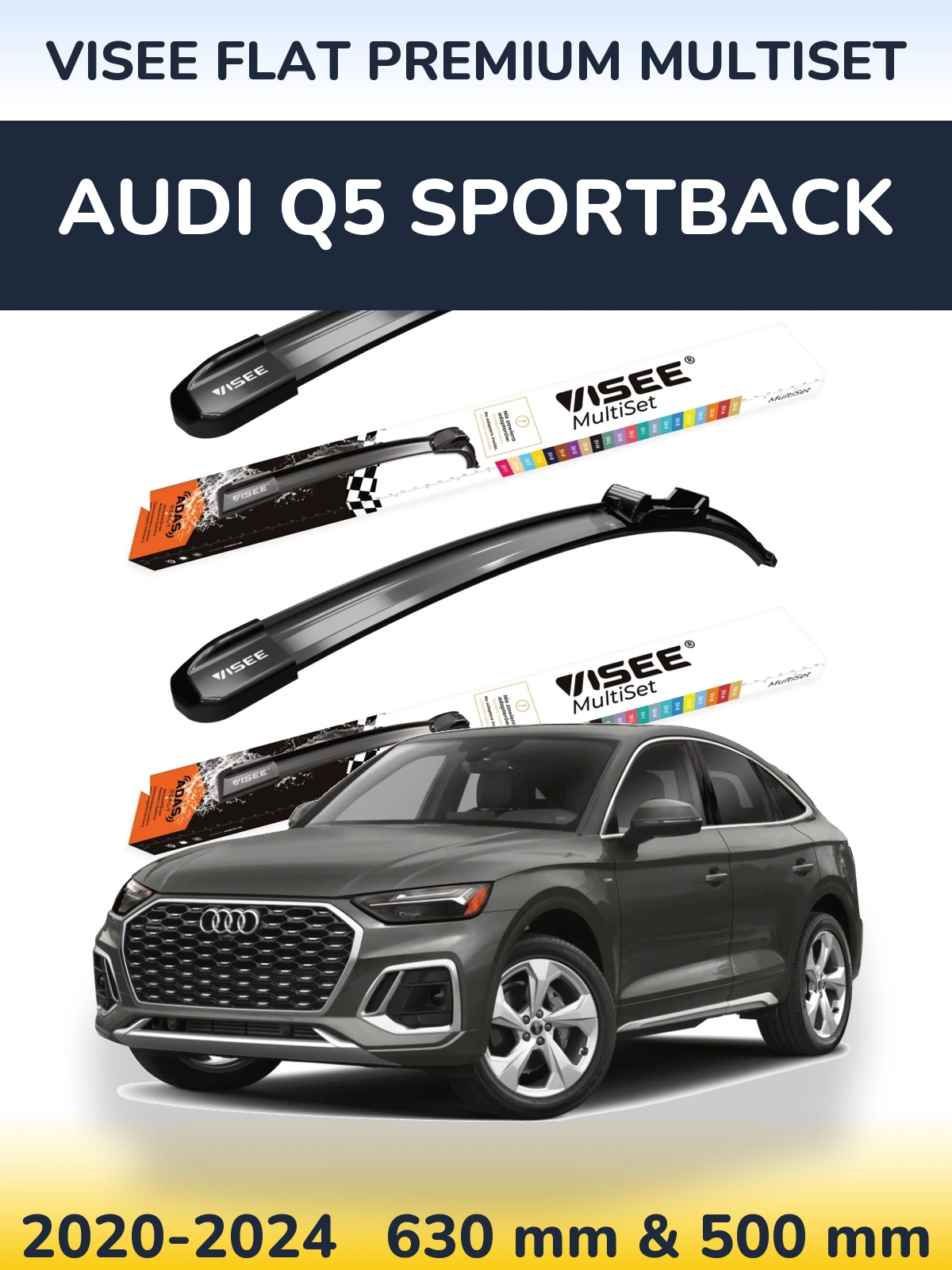 Sada předních stěračů VISEE FLAT PREMIUM MultiSet 630 a 500 mm pro Audi Q5 Sportback 2020-2024