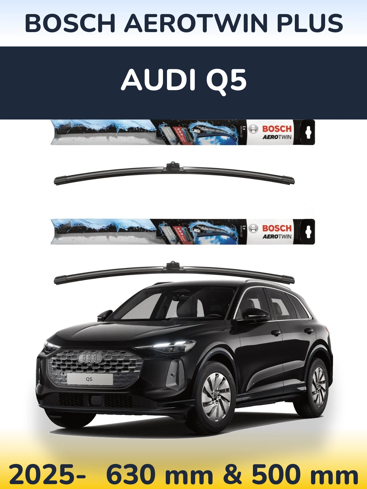 Комплект передніх щіток BOSCH AeroTwin Plus 600 & 500 мм для Audi Q5 2025-2026