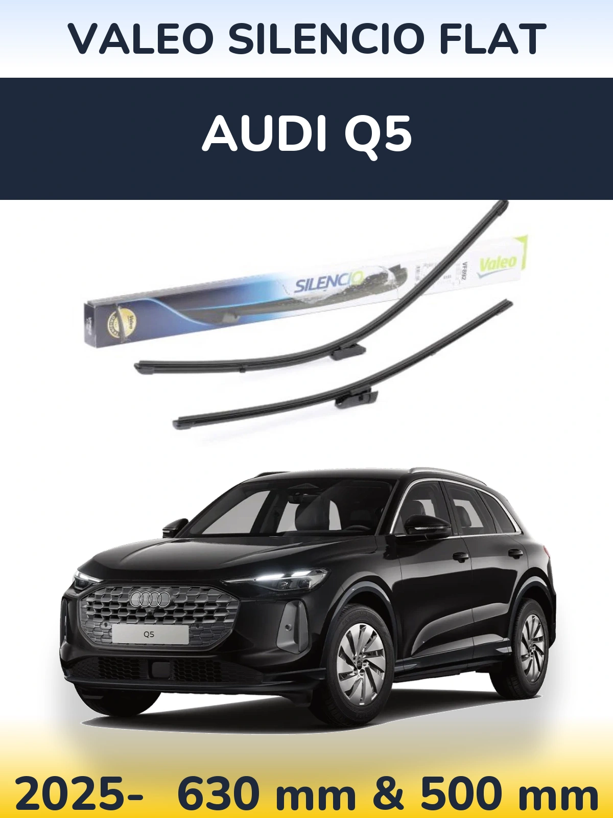 Sada předních stěračů Valeo Silencio Flat 630 a 500 mm pro Audi Q5 2025-2026