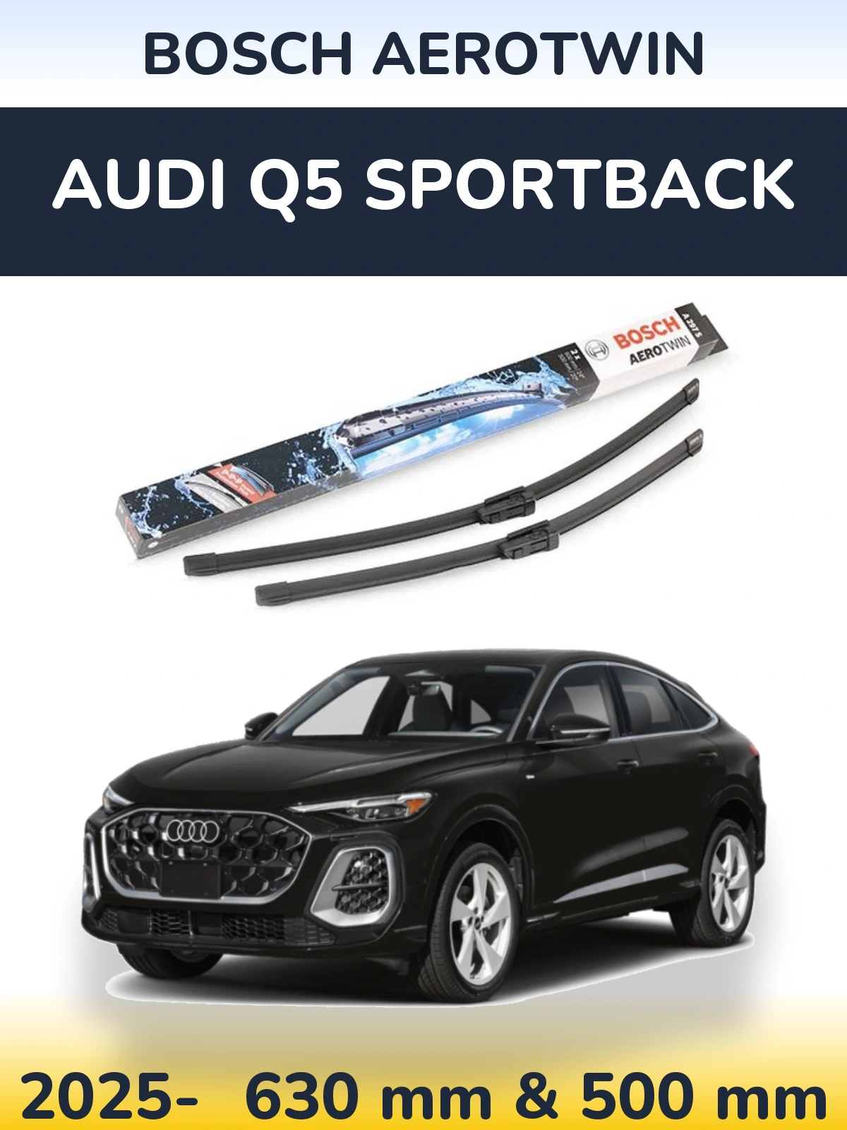 Комплект передніх щіток BOSCH AeroTwin 600 & 500 мм для Audi Q5 Sportback 2025-2026