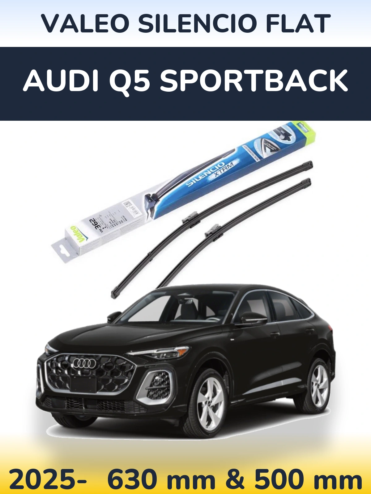 Sada předních stěračů Valeo Silencio Flat 600 a 500 mm pro Audi Q5 Sportback 2025-2026