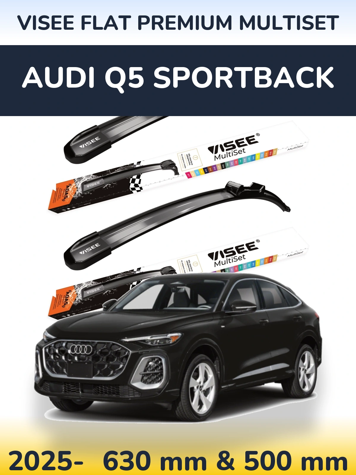 Комплект передніх щіток VISEE FLAT PREMIUM MultiSet 630 & 500 мм для Audi Q5 Sportback 2025-2026