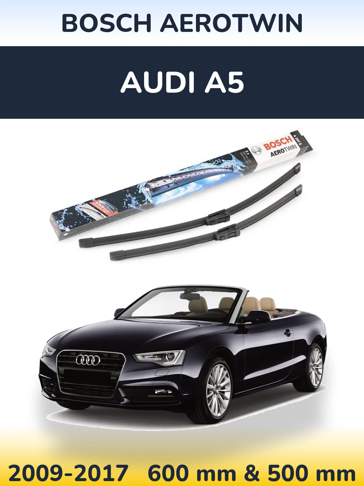 Sada předních stěračů BOSCH AeroTwin 600 a 500 mm pro Audi A5 2009-2017