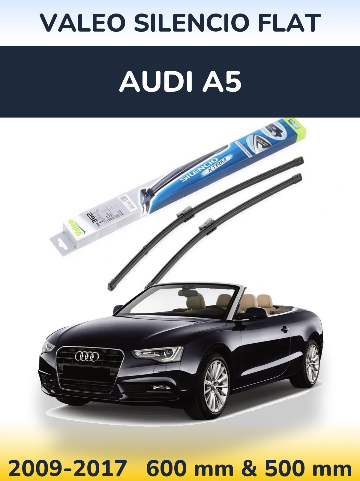 Sada předních stěračů Valeo Silencio Flat 600 a 500 mm pro Audi A5 2009-2017