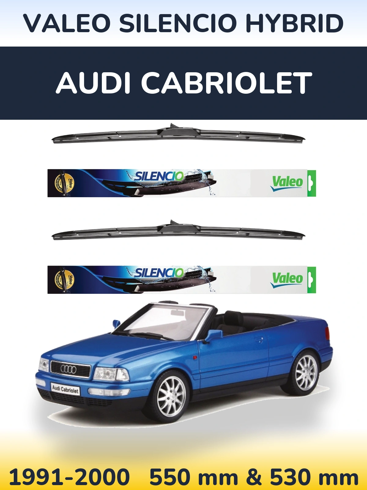 Комплект передніх щіток Valeo Silencio Hybrid 550 & 530 мм для Audi Cabriolet 1991-2000