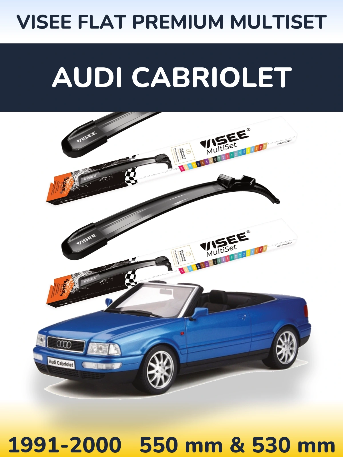 Sada předních stěračů VISEE FLAT PREMIUM MultiSet 550 a 530 mm pro Audi Cabriolet 1991-2000
