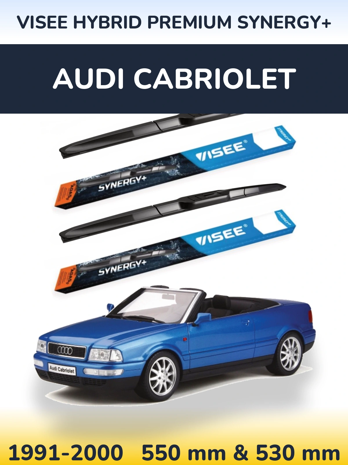 Sada předních stěračů VISEE HYBRID PREMIUM SYNERGY+ 550 a 530 mm pro Audi Cabriolet 1991-2000