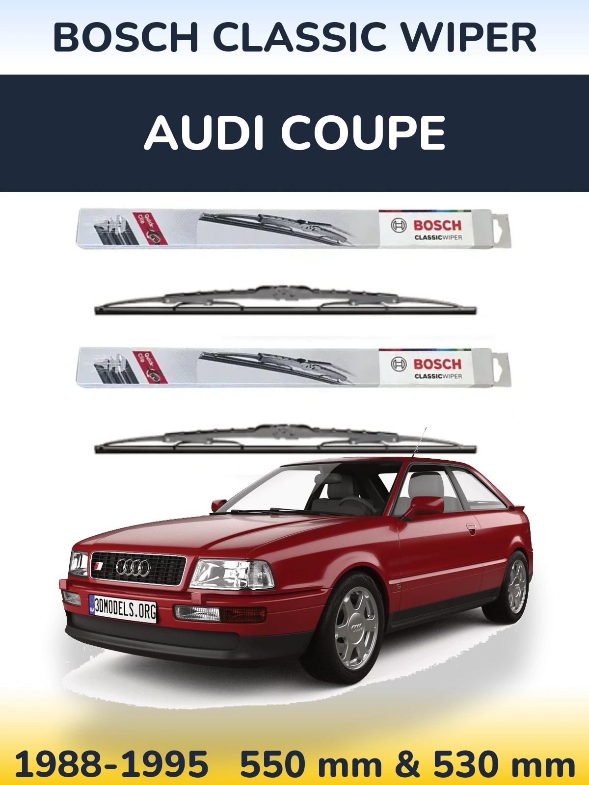 Sada předních stěračů BOSCH Classic Wiper 550 a 530 mm pro Audi Coupe 1988-1995