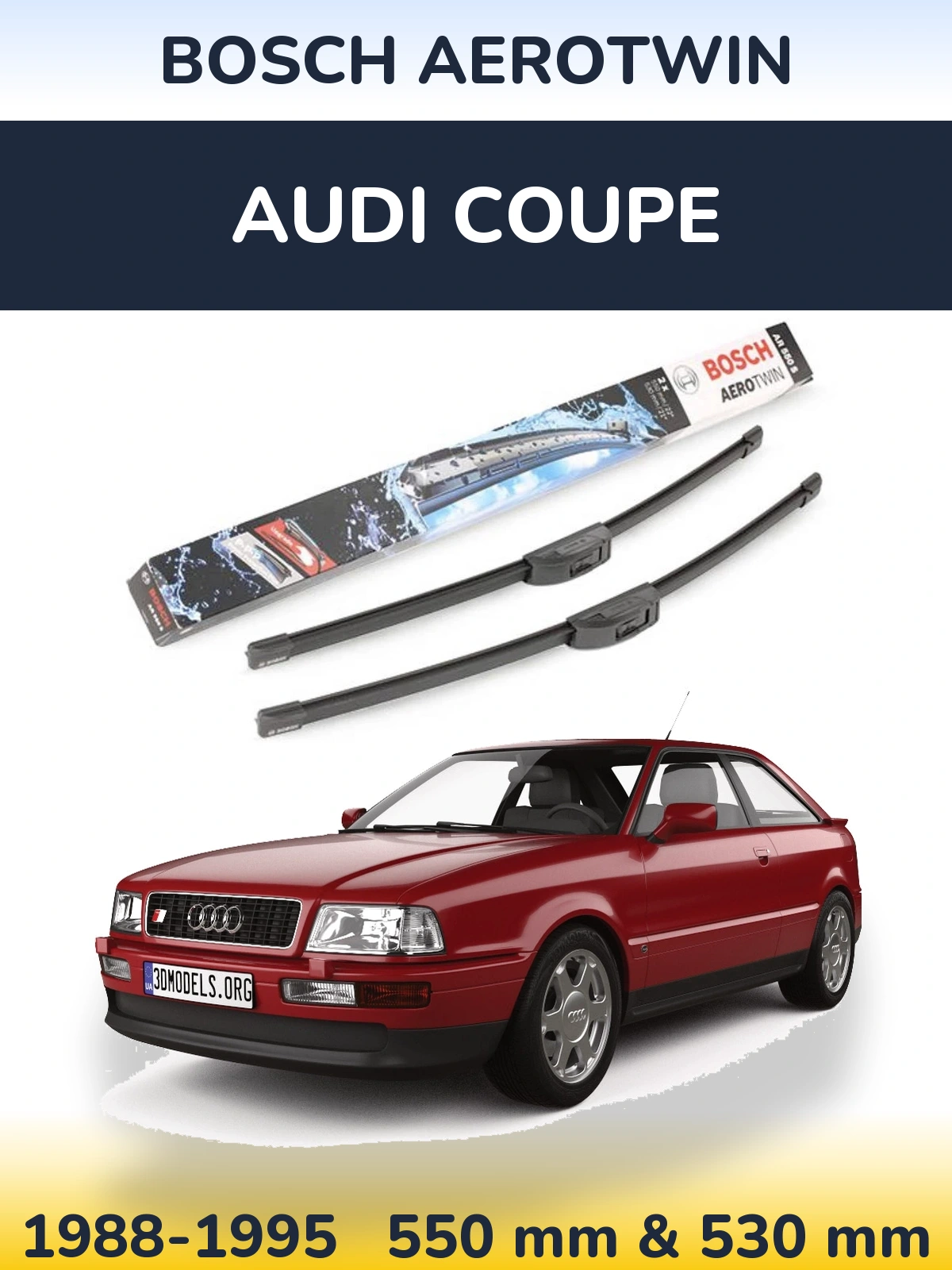 Sada předních stěračů BOSCH AeroTwin 550 a 530 mm pro Audi Coupe 1988-1995
