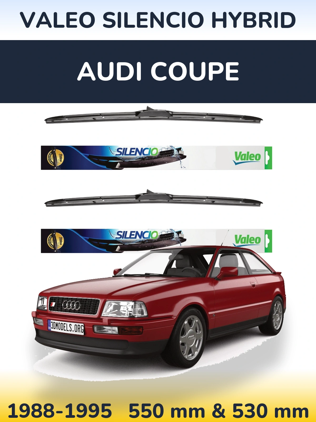 Sada předních stěračů Valeo Silencio Hybrid 550 a 530 mm pro Audi Coupe 1988-1995