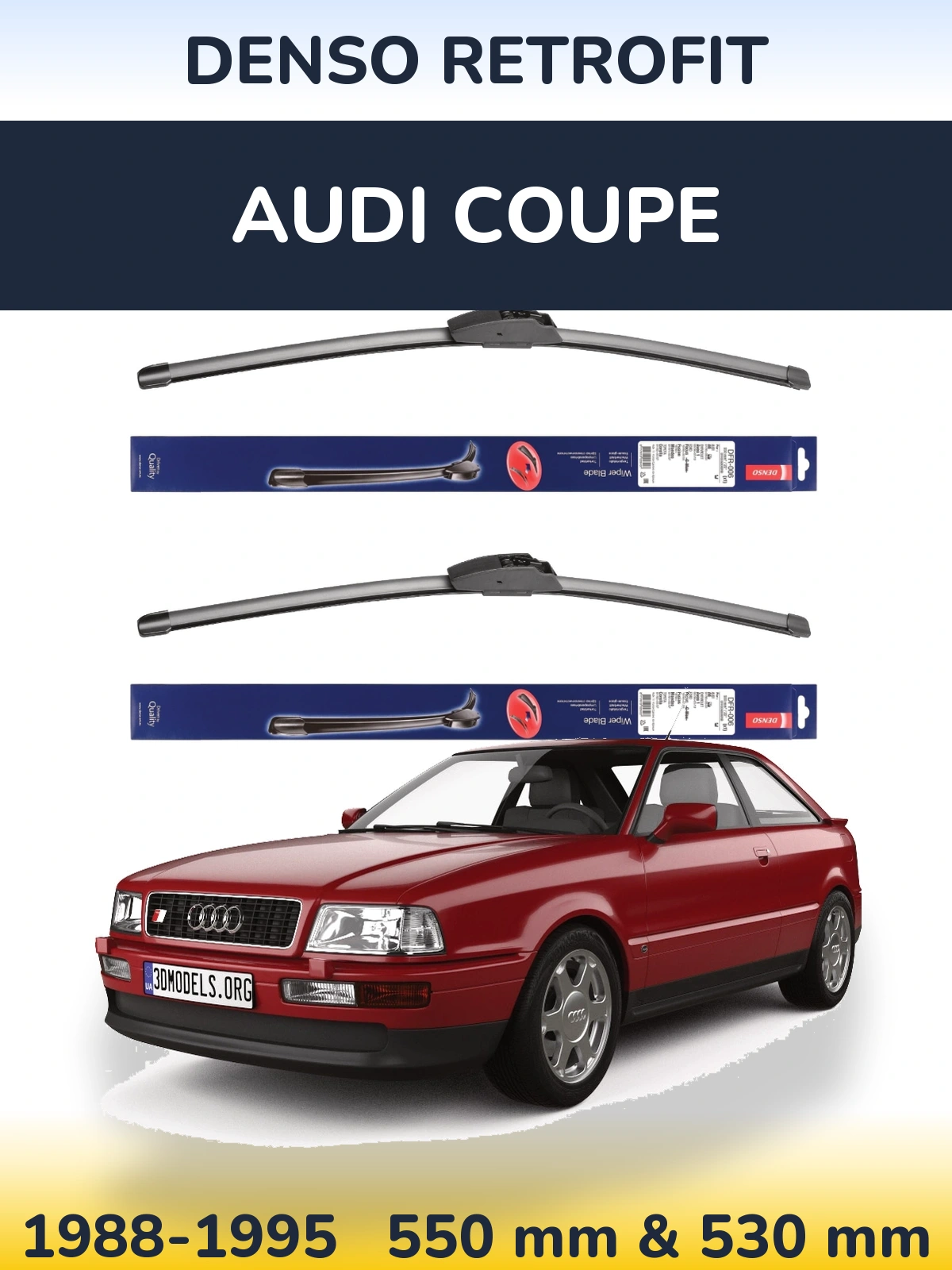 Sada předních stěračů Denso Retrofit 550 a 530 mm pro Audi Coupe 1988-1995