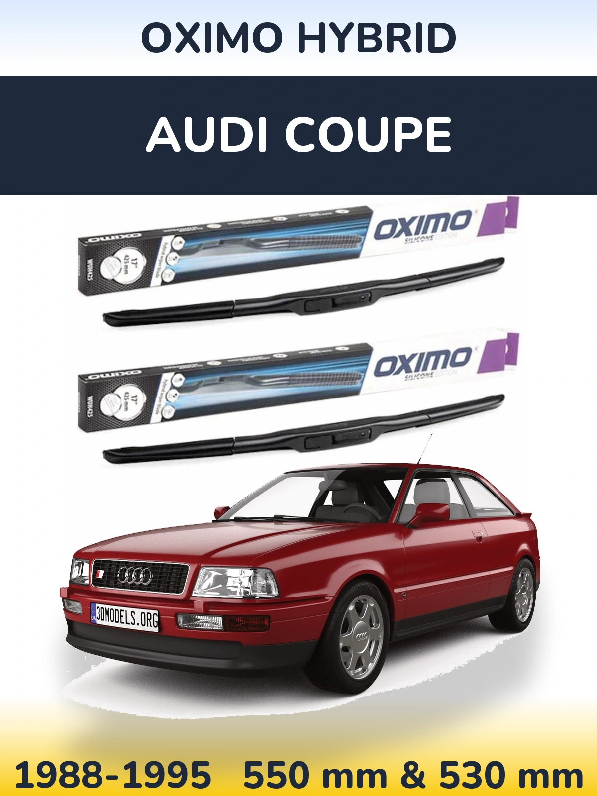 Sada předních stěračů Oximo Hybrid 550 a 530 mm pro Audi Coupe 1988-1995