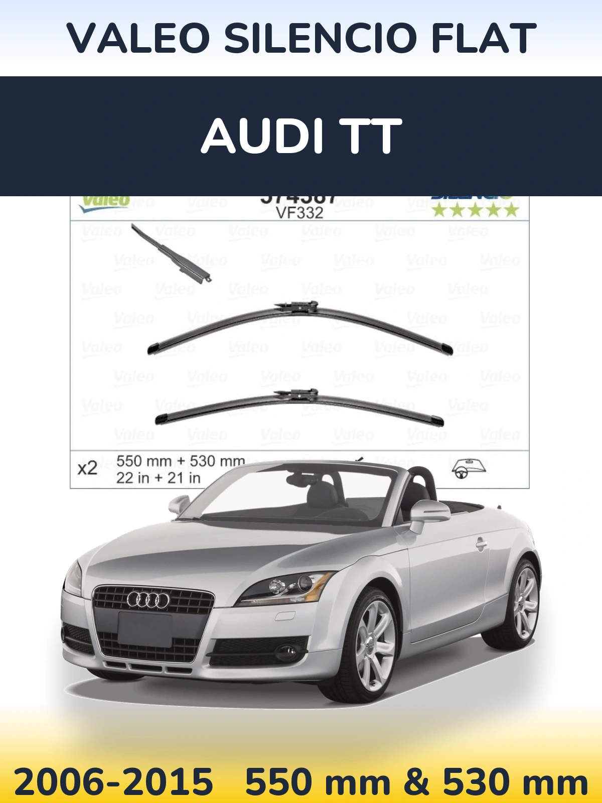 Sada předních stěračů Valeo Silencio Flat 550 a 530 mm pro Audi TT 2006-2015
