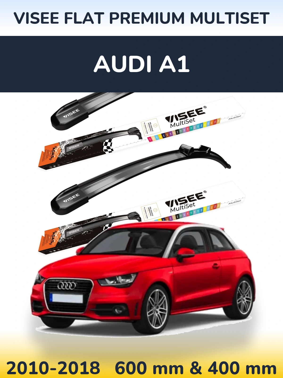 Sada předních stěračů VISEE FLAT PREMIUM MultiSet 600 a 400 mm pro Audi A1 2010-2018