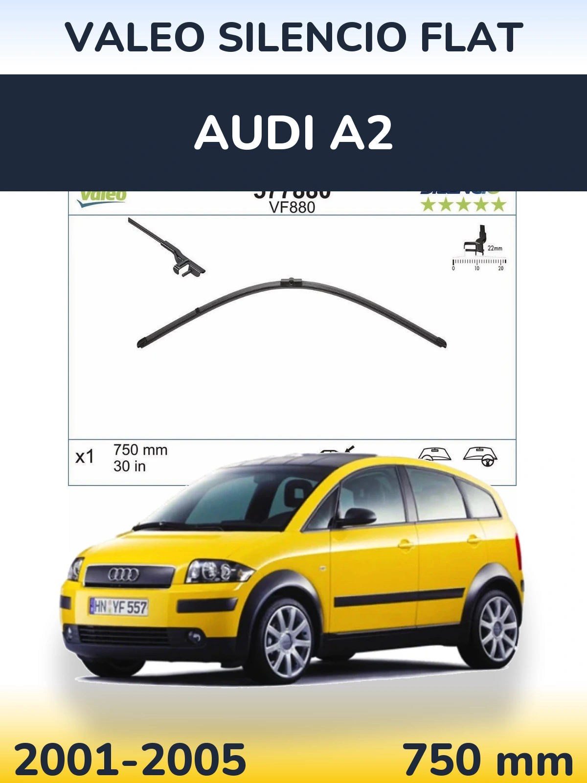 Přední stěrač Valeo Silencio Flat 750 mm pro Audi A2 2001-2005