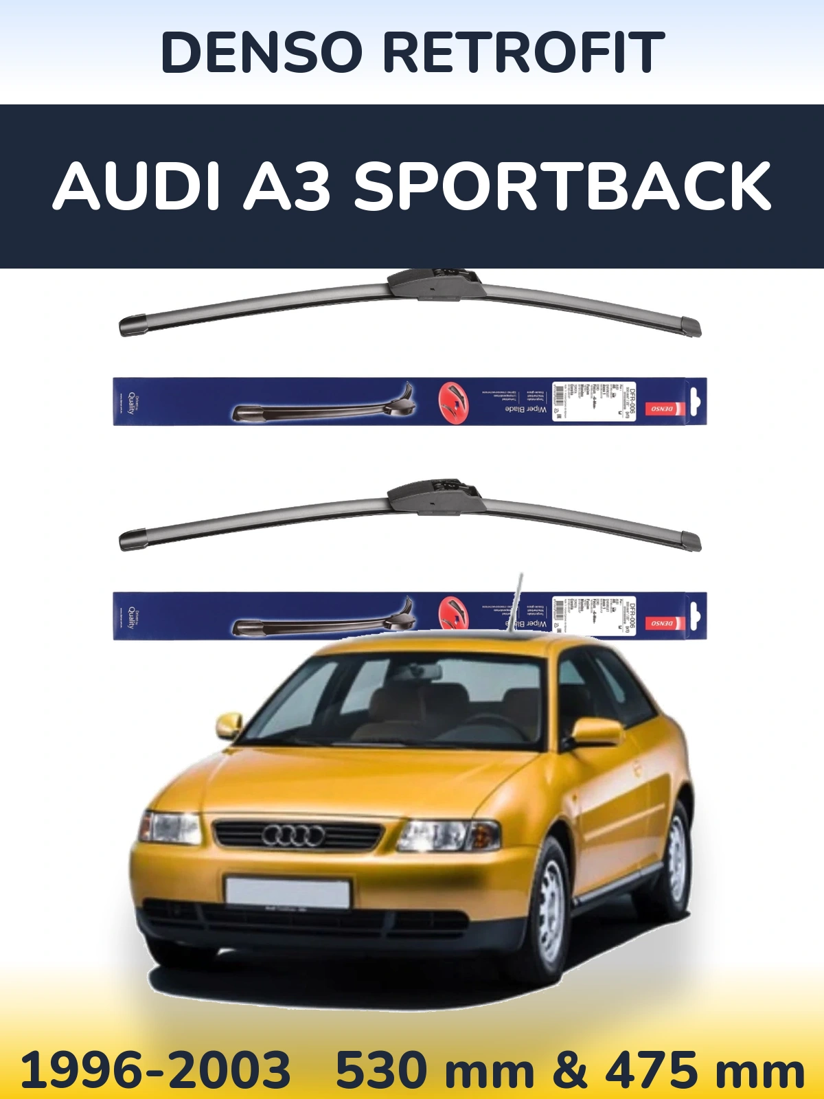 Sada předních stěračů Denso Retrofit 530 a 475 mm pro Audi A3 Sportback 1996-2003