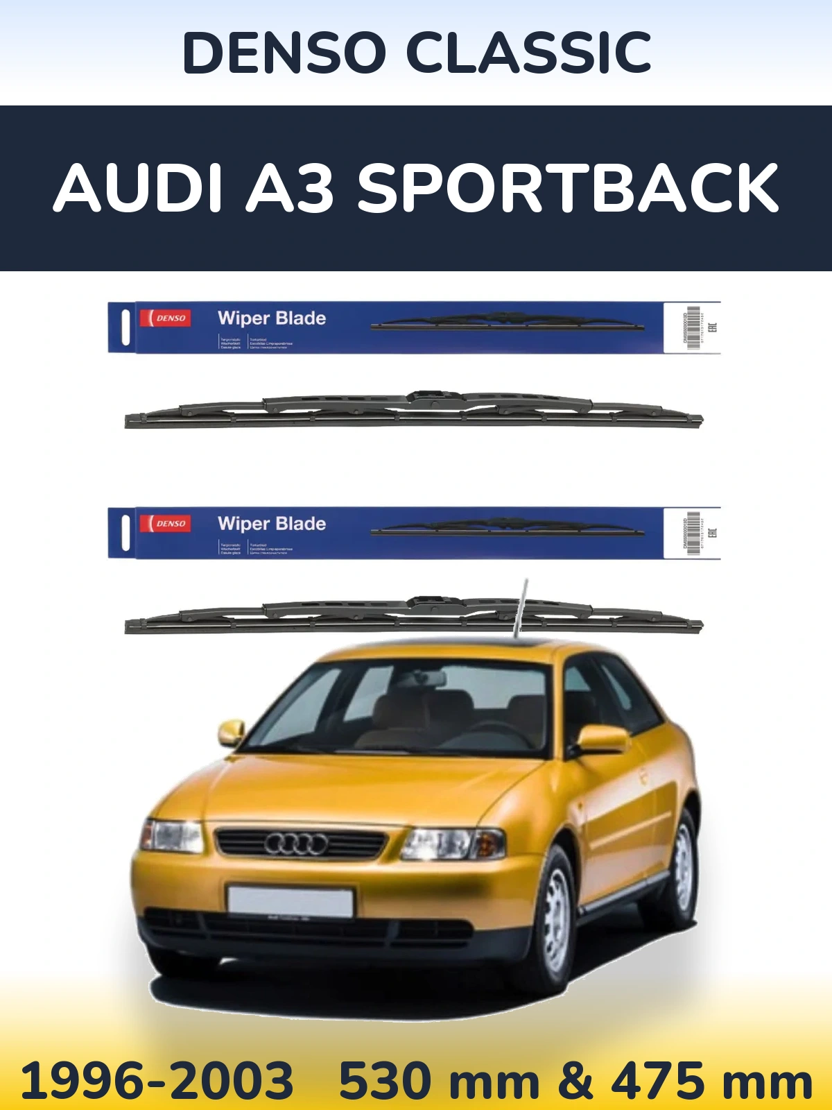 Sada předních stěračů Denso Classic 530 a 475 mm pro Audi A3 Sportback 1996-2003