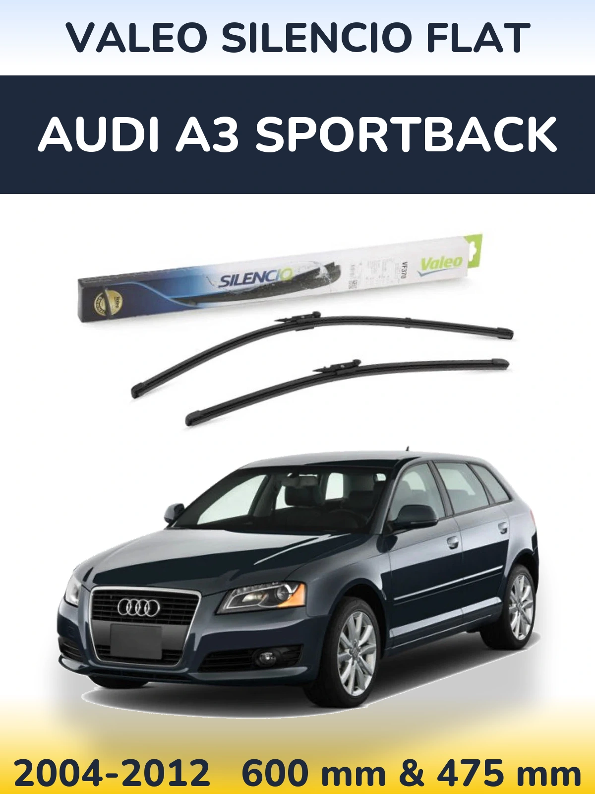 Sada předních stěračů Valeo Silencio Flat 600 a 475 mm pro Audi A3 Sportback 2004-2012