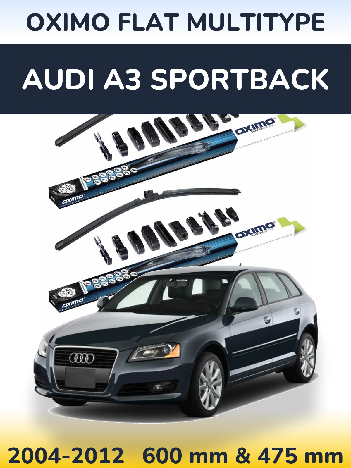 Sada předních stěračů Oximo Flat MultiType 600 a 475 mm pro Audi A3 Sportback 2004-2012