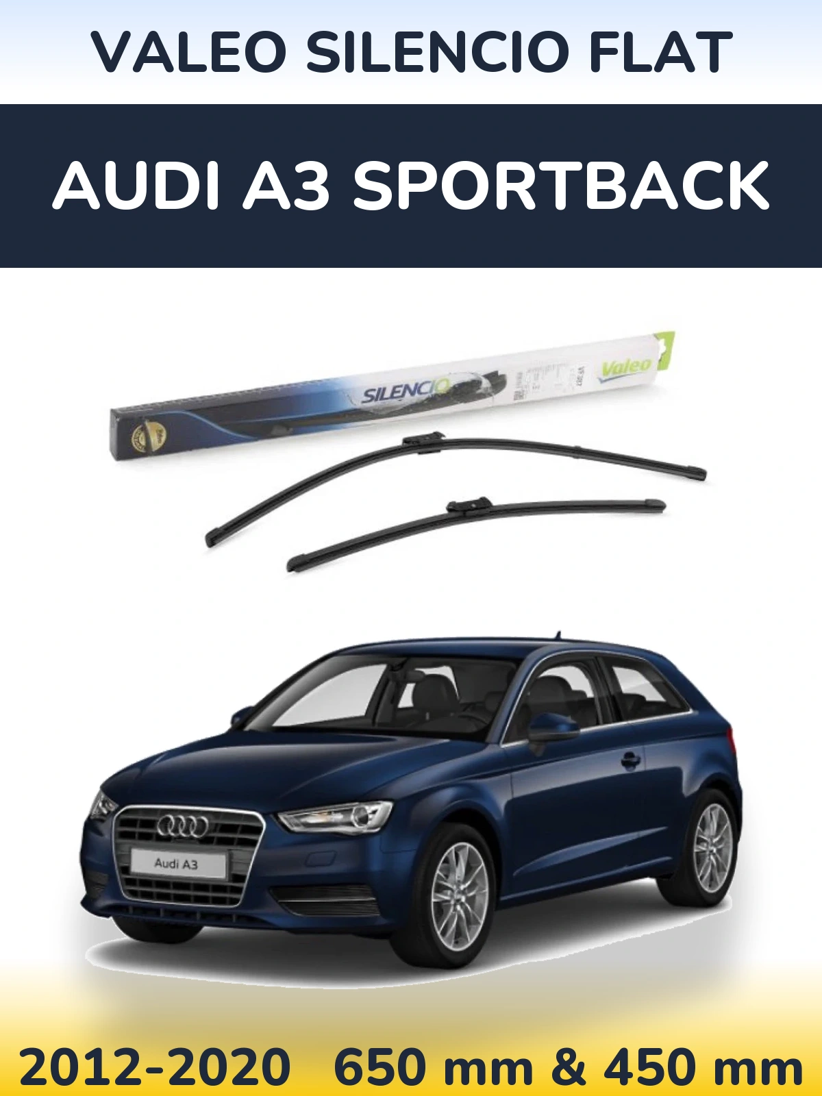 Sada předních stěračů Valeo Silencio Flat 650 a 450 mm pro Audi A3 Sportback 2012-2020