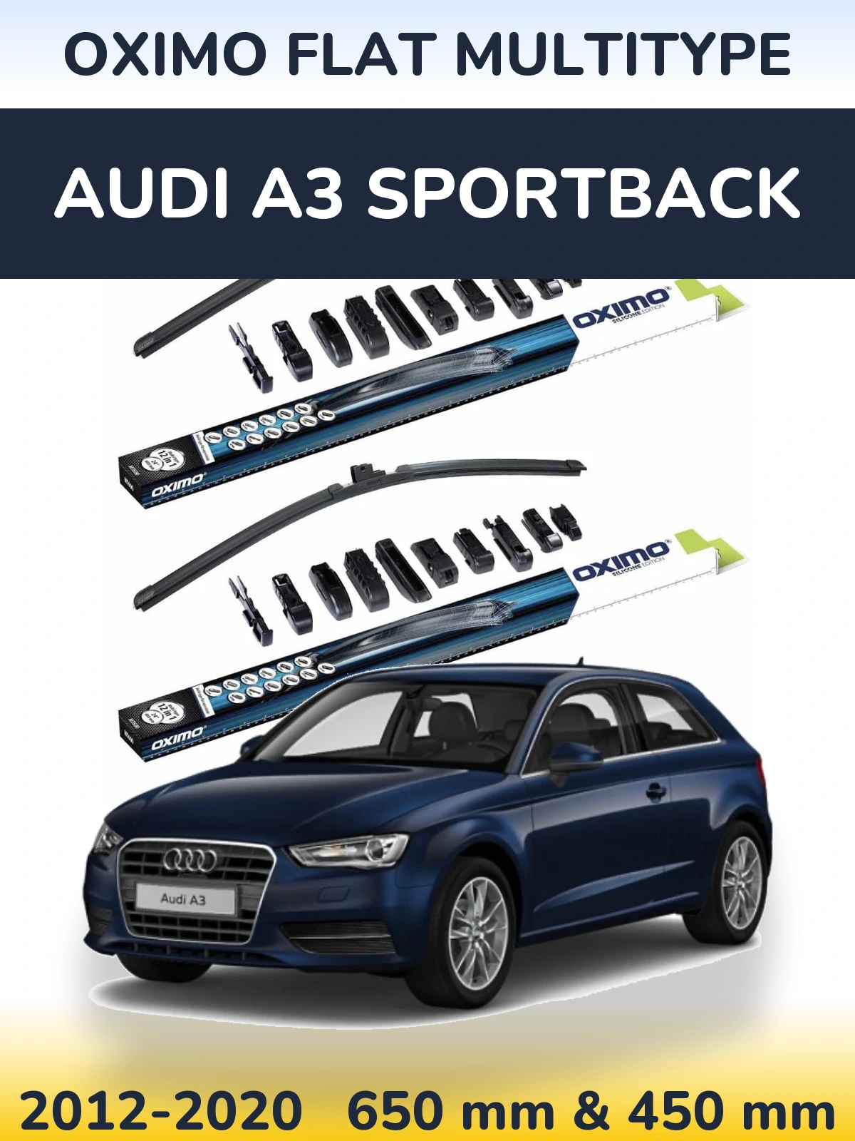 Sada předních stěračů Oximo Flat MultiType 650 a 450 mm pro Audi A3 Sportback 2012-2020