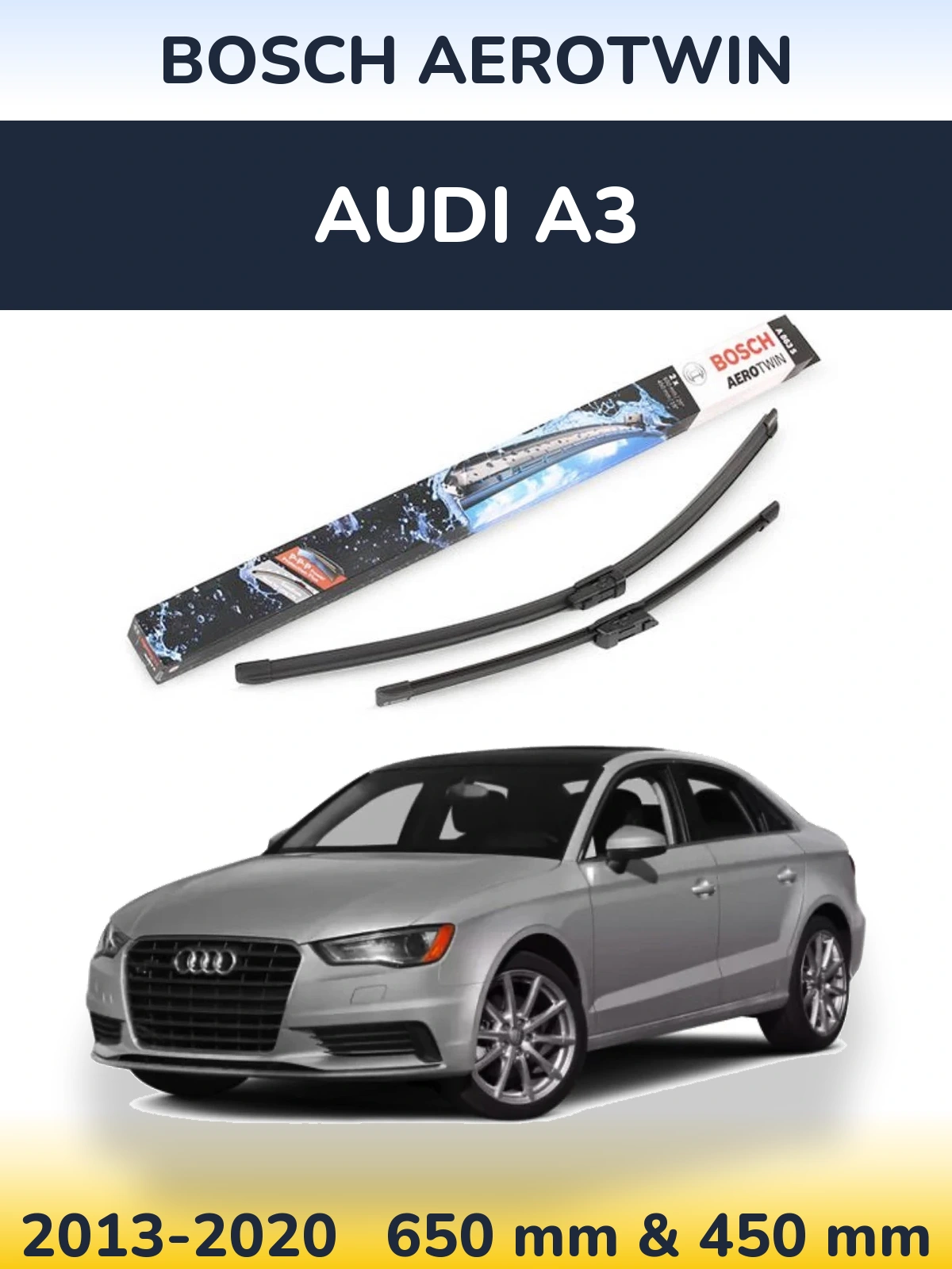 Комплект передніх щіток BOSCH AeroTwin 650 & 450 мм для Audi A3 2013-2020