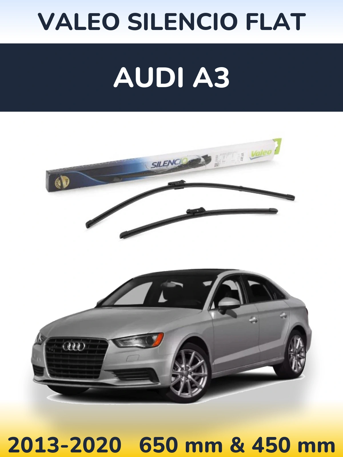 Sada předních stěračů Valeo Silencio Flat 650 a 450 mm pro Audi A3 2013-2020