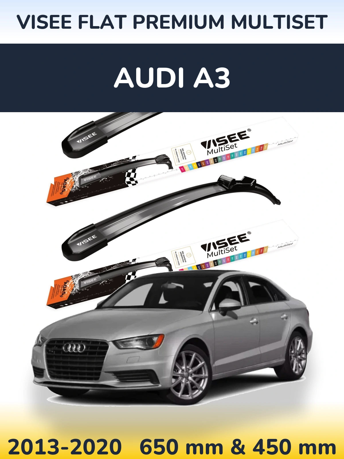 Sada předních stěračů VISEE FLAT PREMIUM MultiSet 650 a 450 mm pro Audi A3 2013-2020