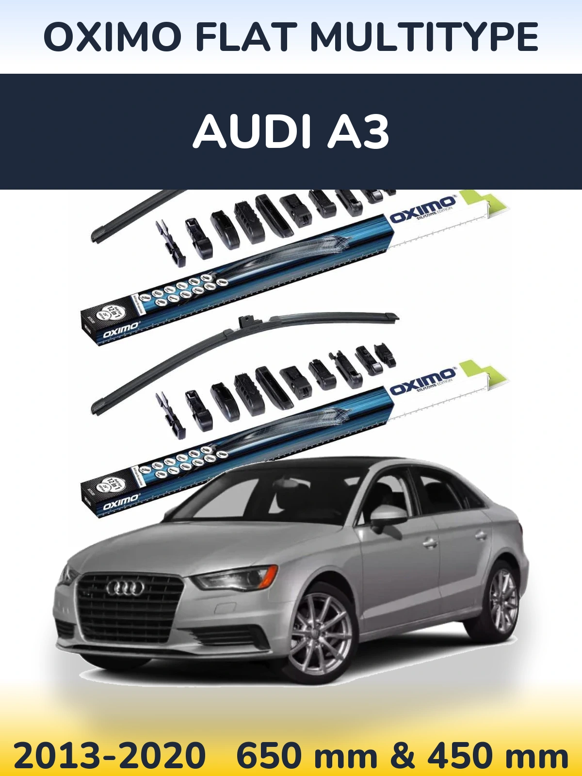 Sada předních stěračů Oximo Flat MultiType 650 a 450 mm pro Audi A3 2013-2020